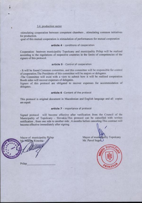 Partnerská zmluva s mestom Prilep (2. strana) Partnerská zmluva s mestom Prilep (2. strana)